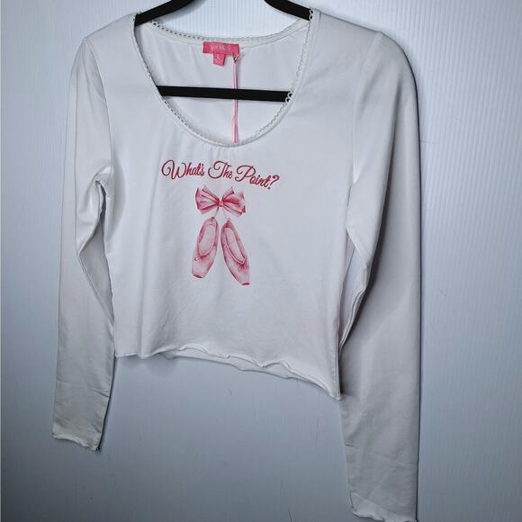Sugar Thrillz Dolls Kill Ballet Crop Top Large Long Sleeve What's The Point - Picture 2 of 10